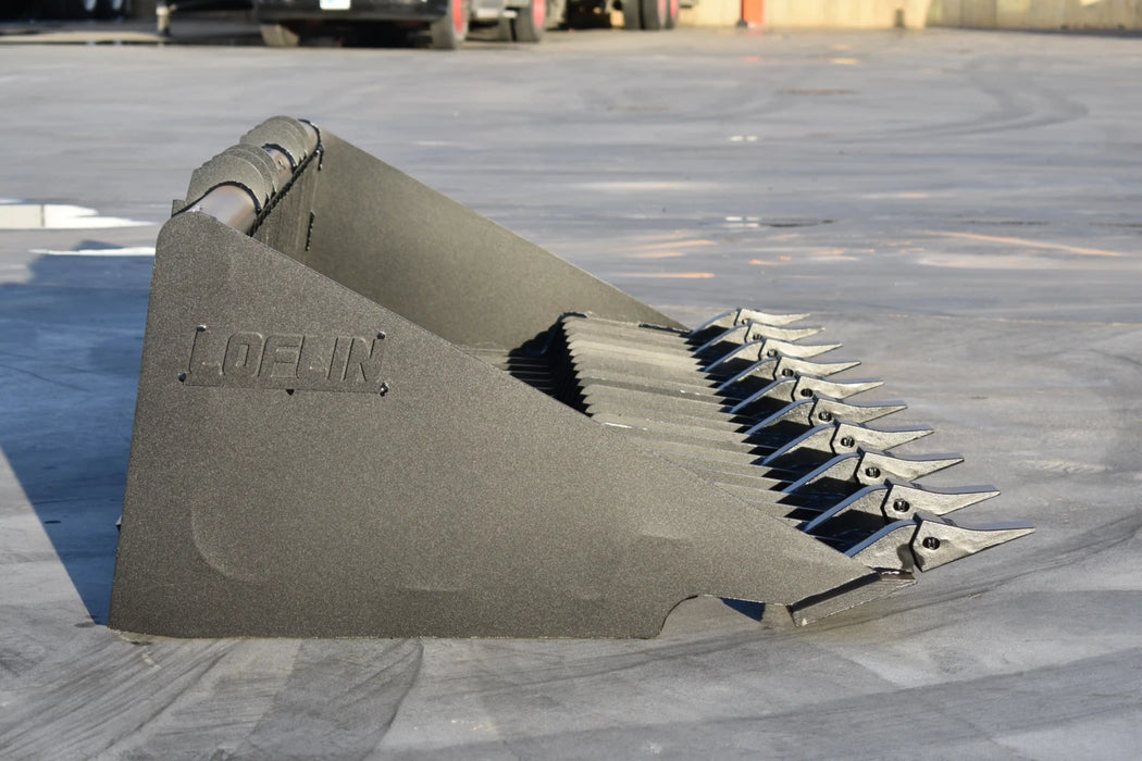 Skid Steer Rock Bucket with Teeth (Old Style) - Loflin Fabrication