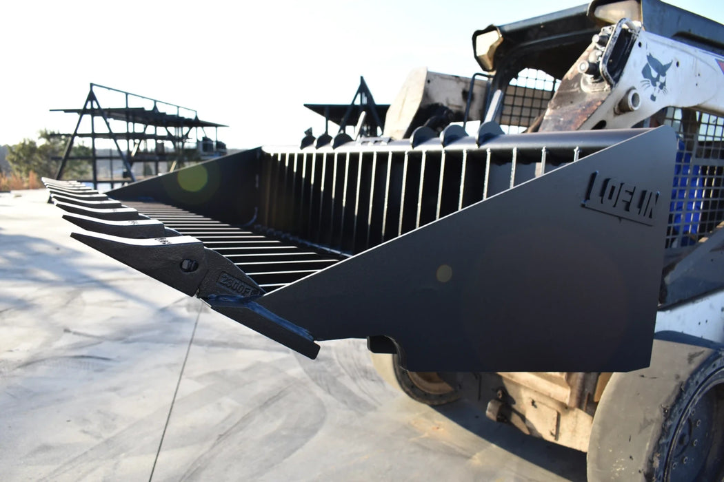 Skid Steer Rock Bucket with Teeth (Old Style) - Loflin Fabrication