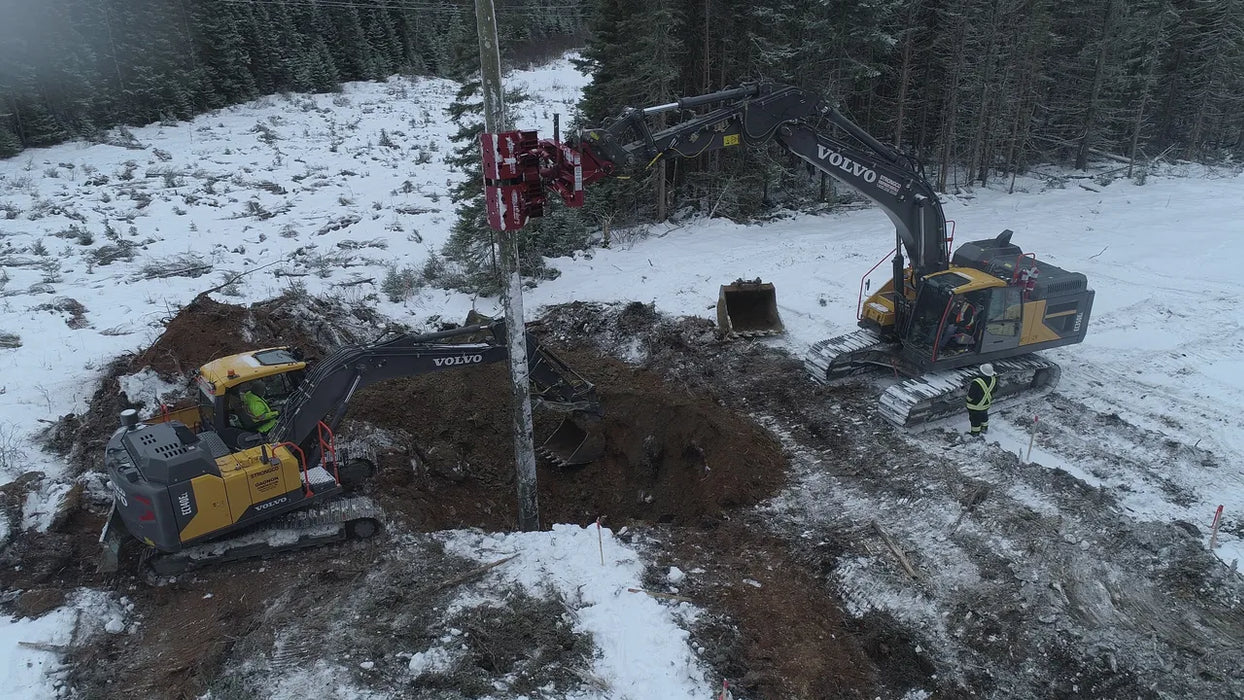Hydraulic Pole Setter Attachment for Large Excavators & Wheel Loaders - EZ Spot UR Extreme (Custom Bolt-On Mount)